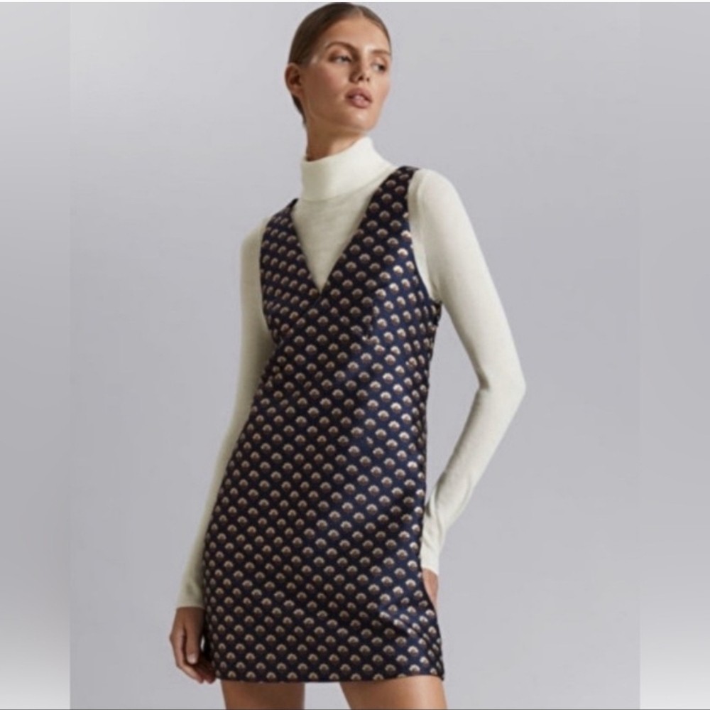 & Other Stories Navy Blue Sheath V Neck Mini Dress